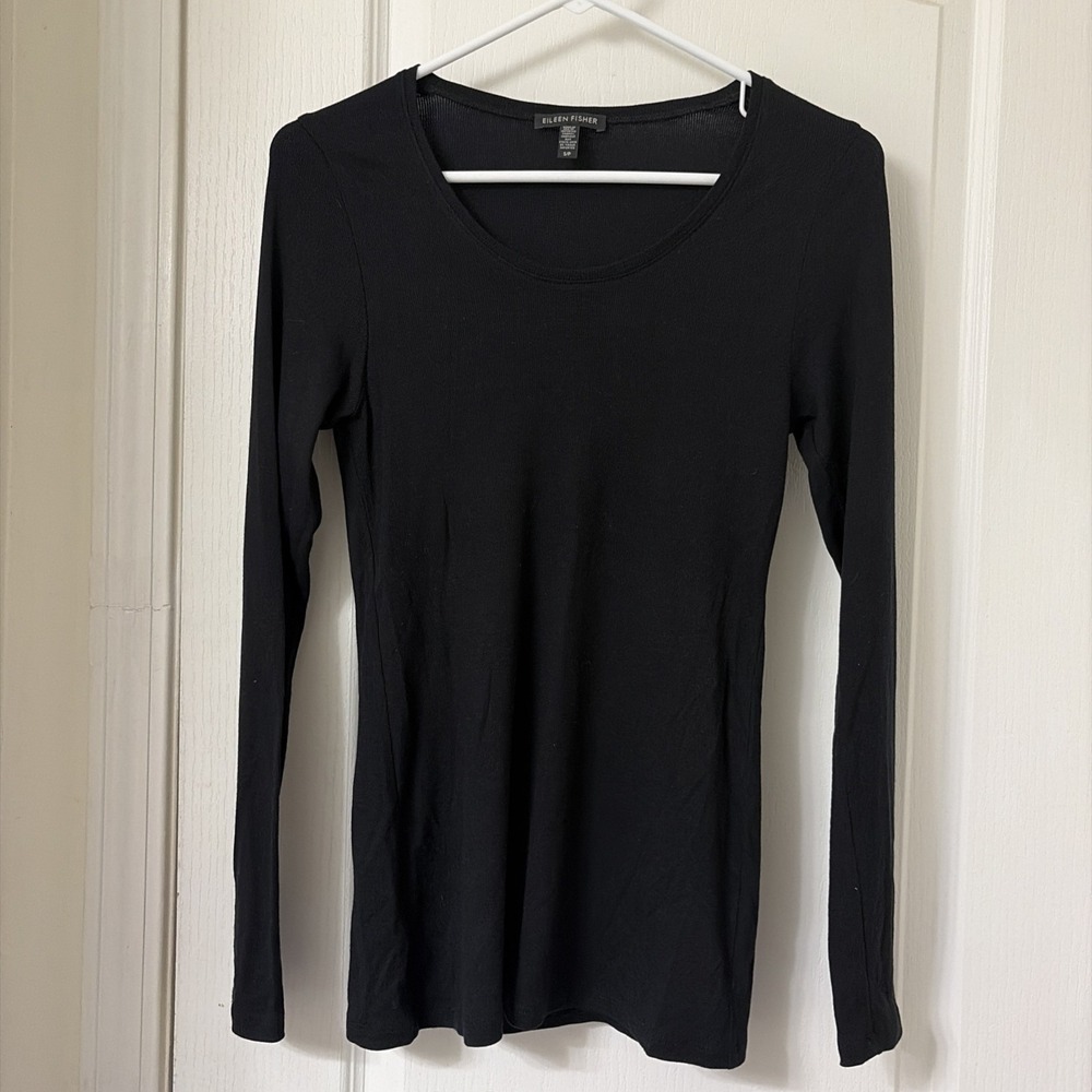 Eileen Fisher Black Scoop Neck Long Sleeve Top Women's Small Lightweight Soft